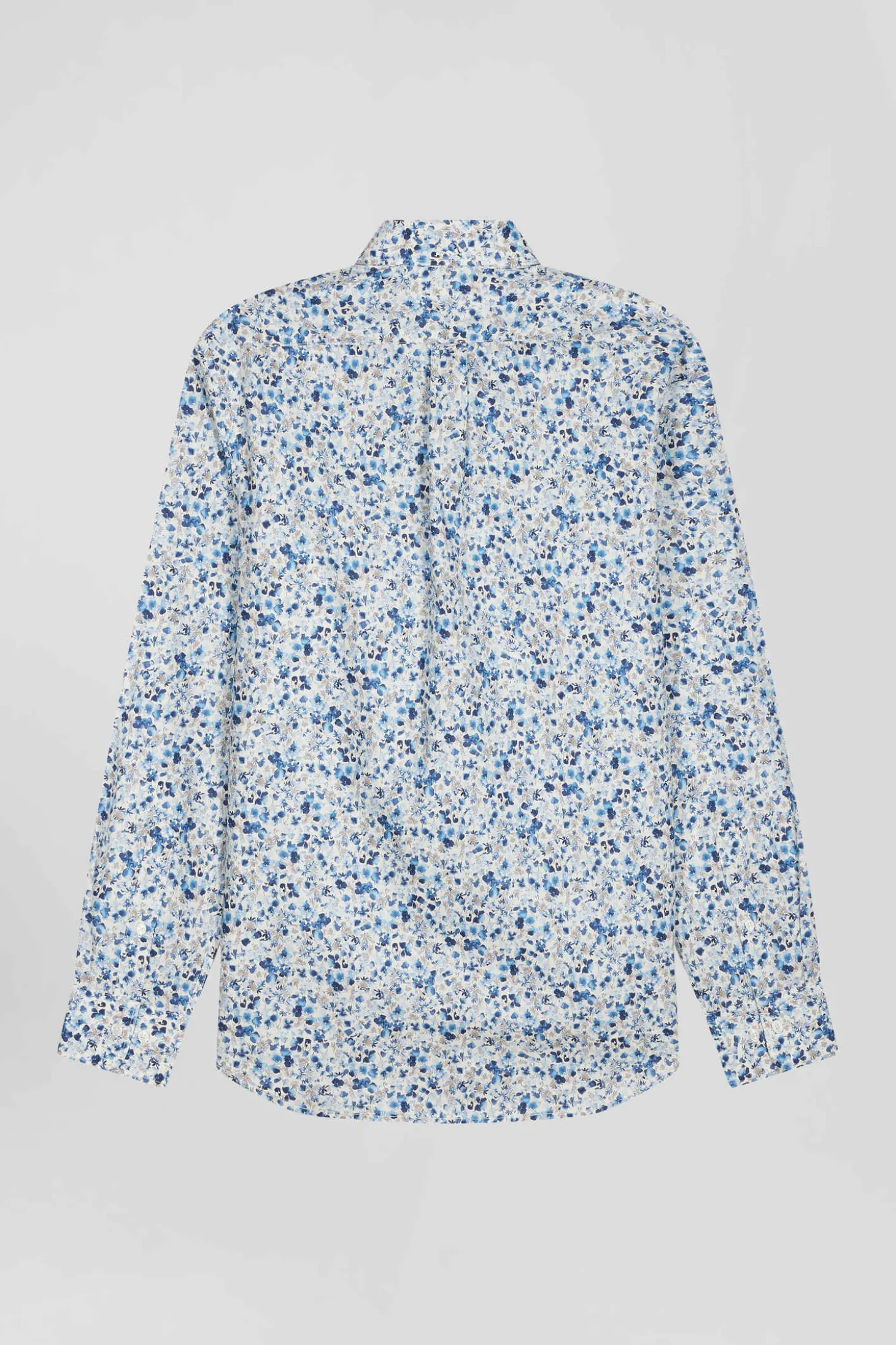 Regular ecru Pima cotton poplin shirt micro floral print