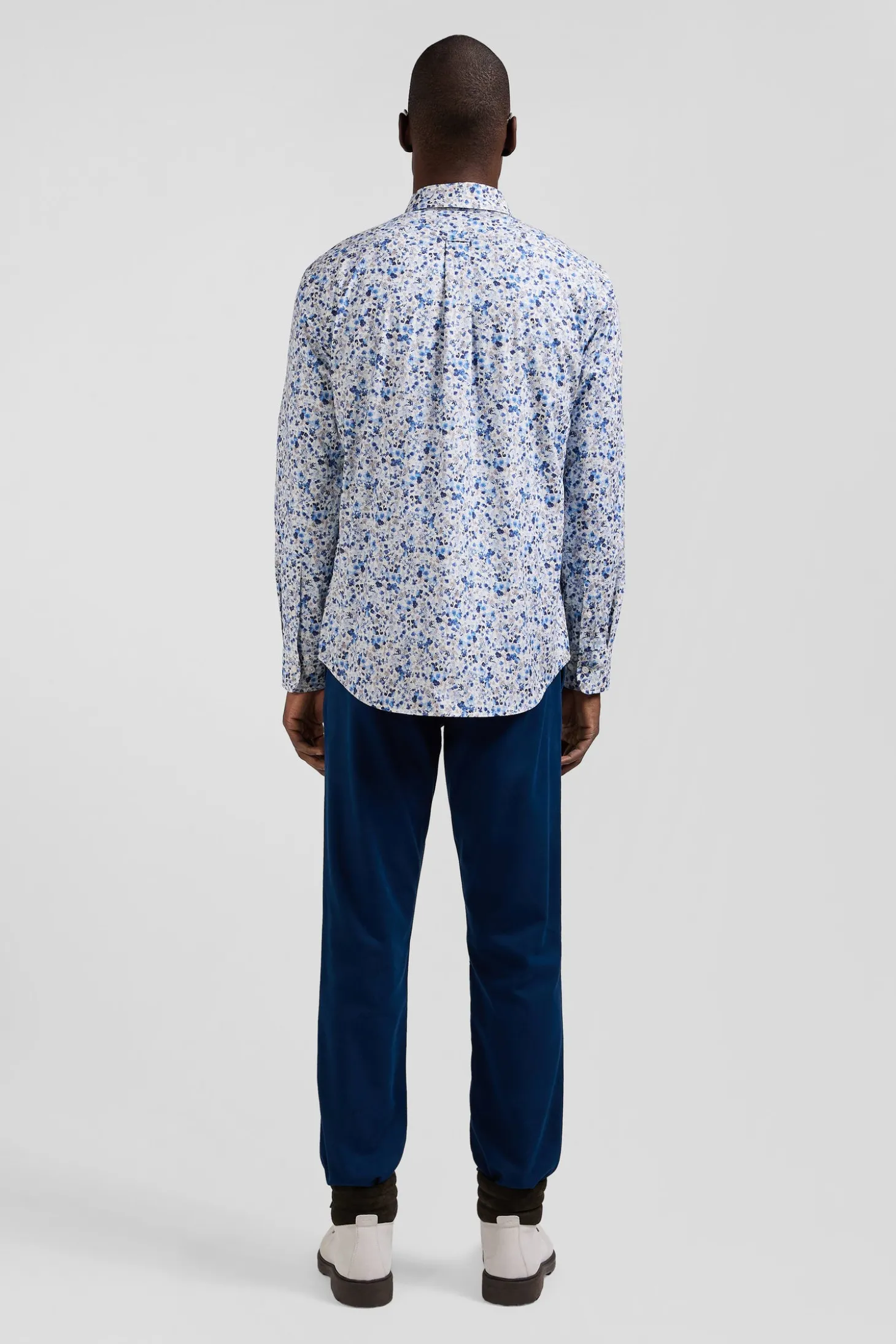 Regular ecru Pima cotton poplin shirt micro floral print
