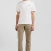 Regular ecru short-sleeved cotton T-shirt with back embroidery