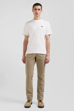 Regular ecru short-sleeved cotton T-shirt with back embroidery