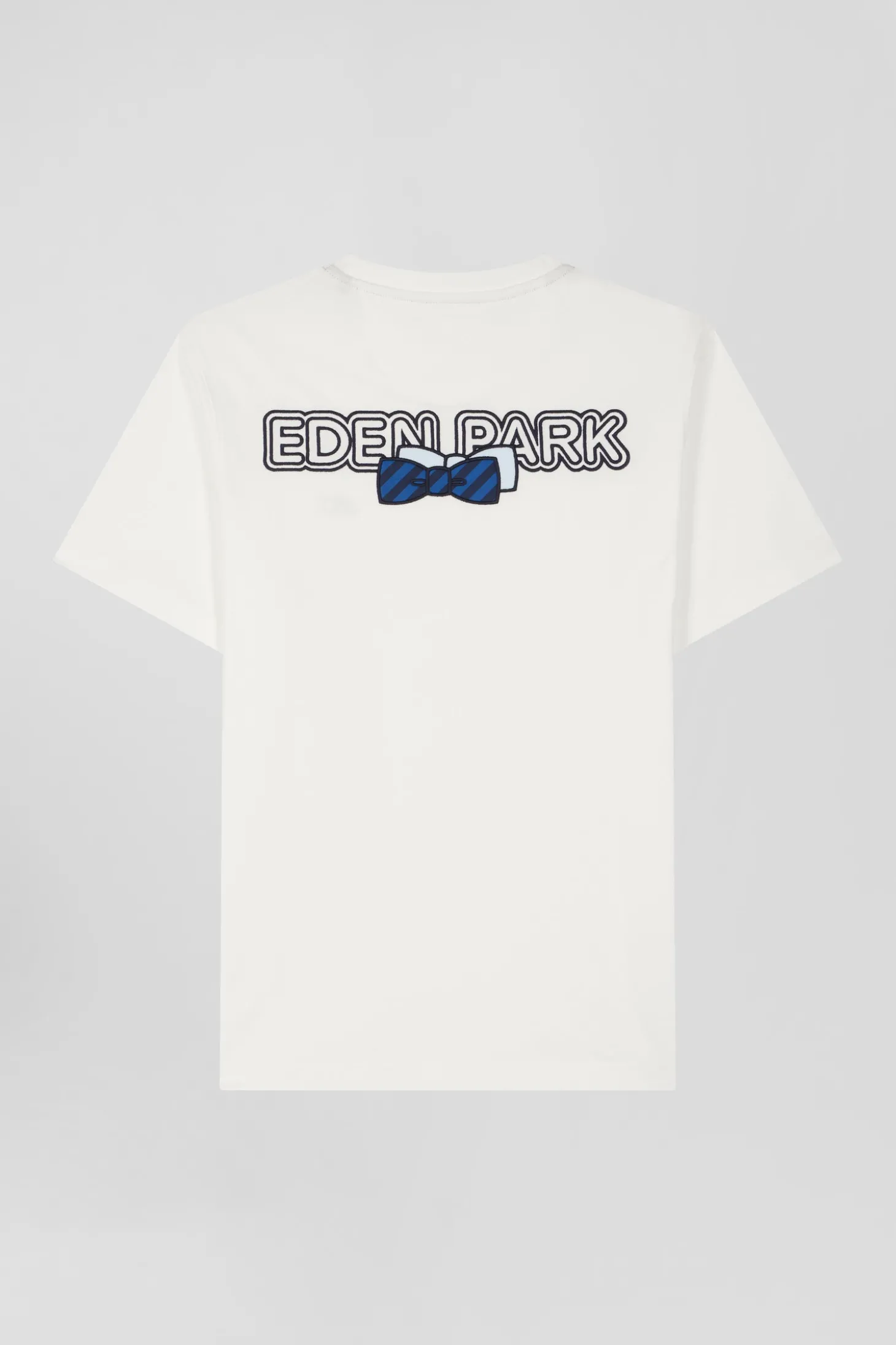 Regular ecru short-sleeved cotton T-shirt with back embroidery