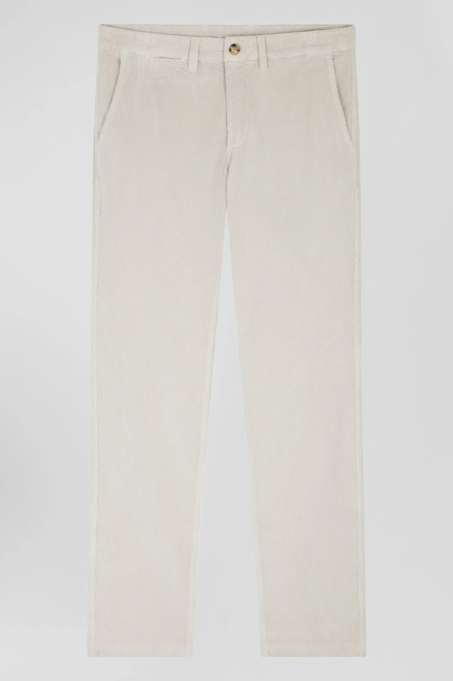 Regular ecru stretch cotton velvet chino trousers