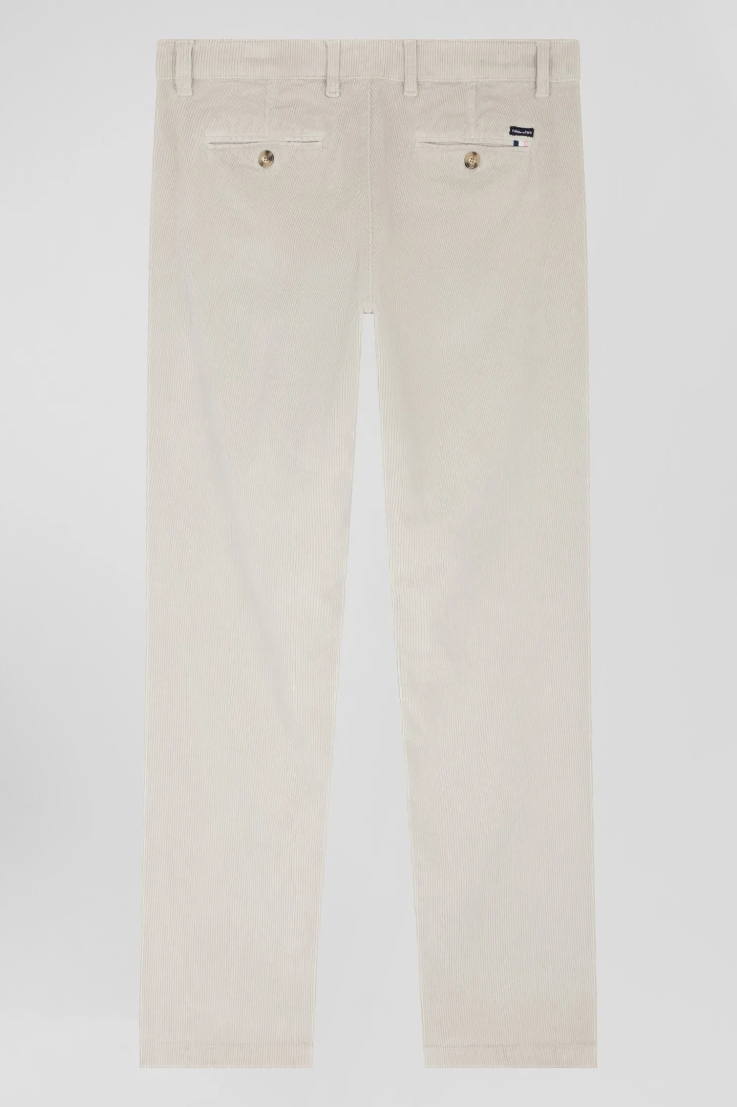 Regular ecru stretch cotton velvet chino trousers