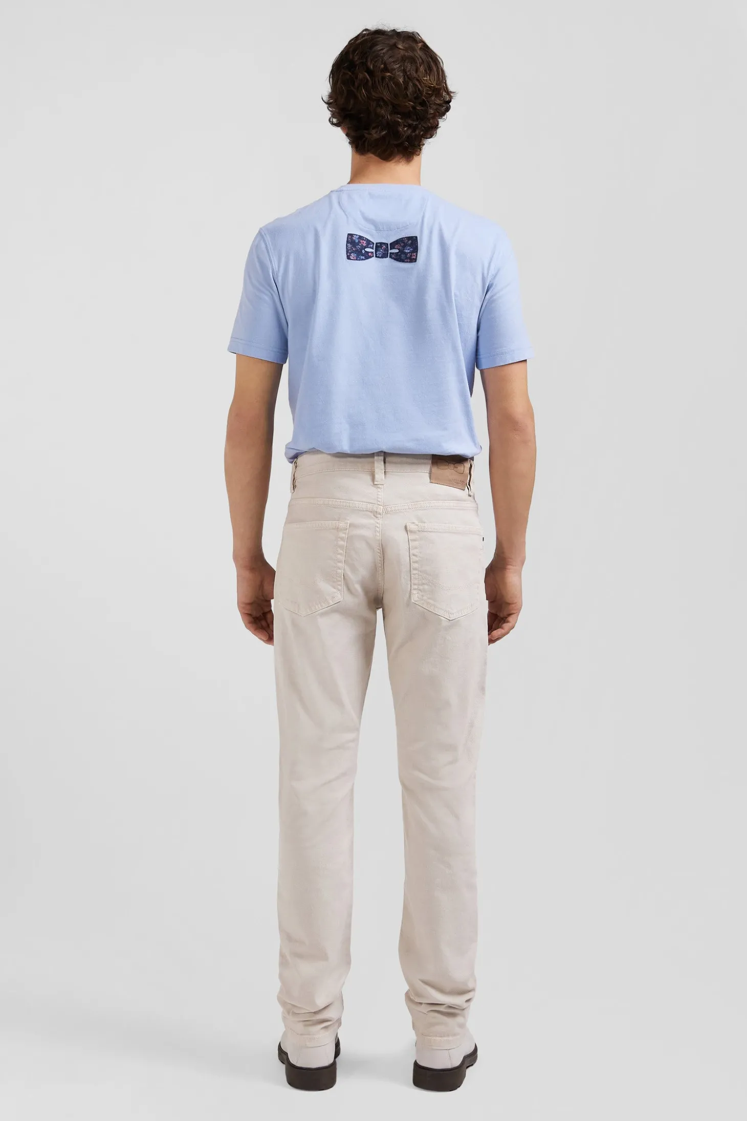 Regular ecru stretch cotton 5-pocket trousers