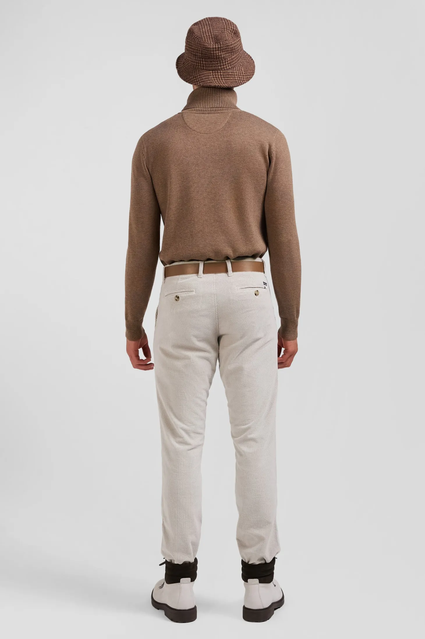 Regular ecru stretch cotton velvet chino trousers