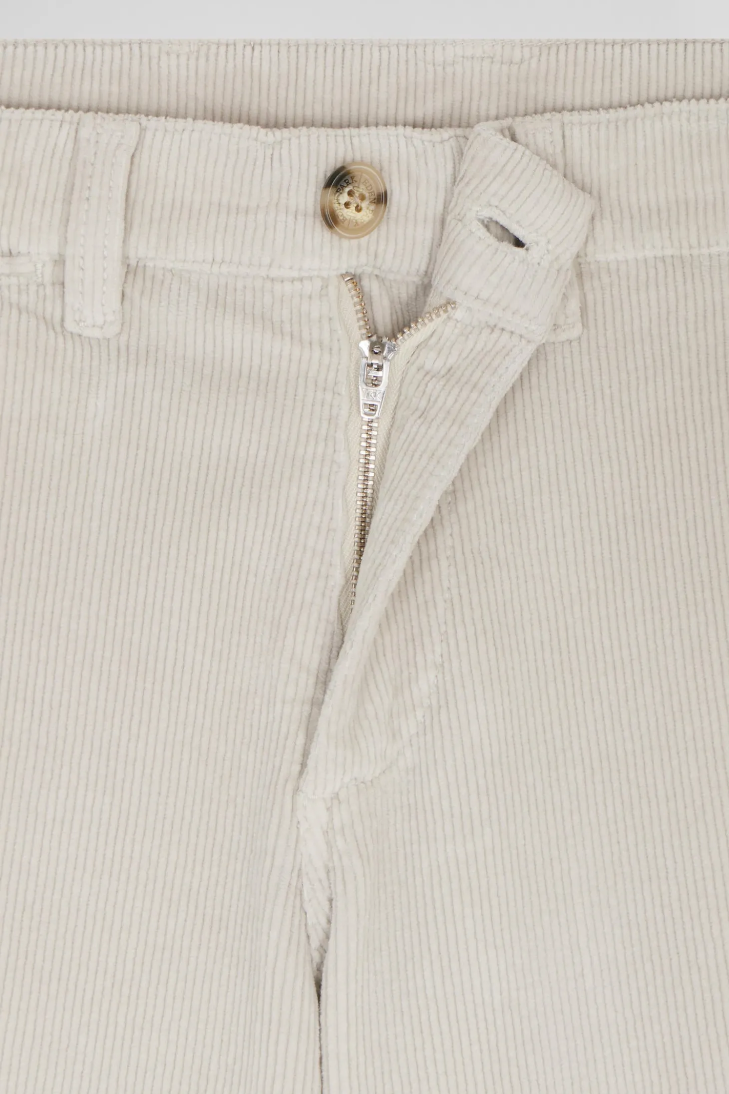 Regular ecru stretch cotton velvet chino trousers