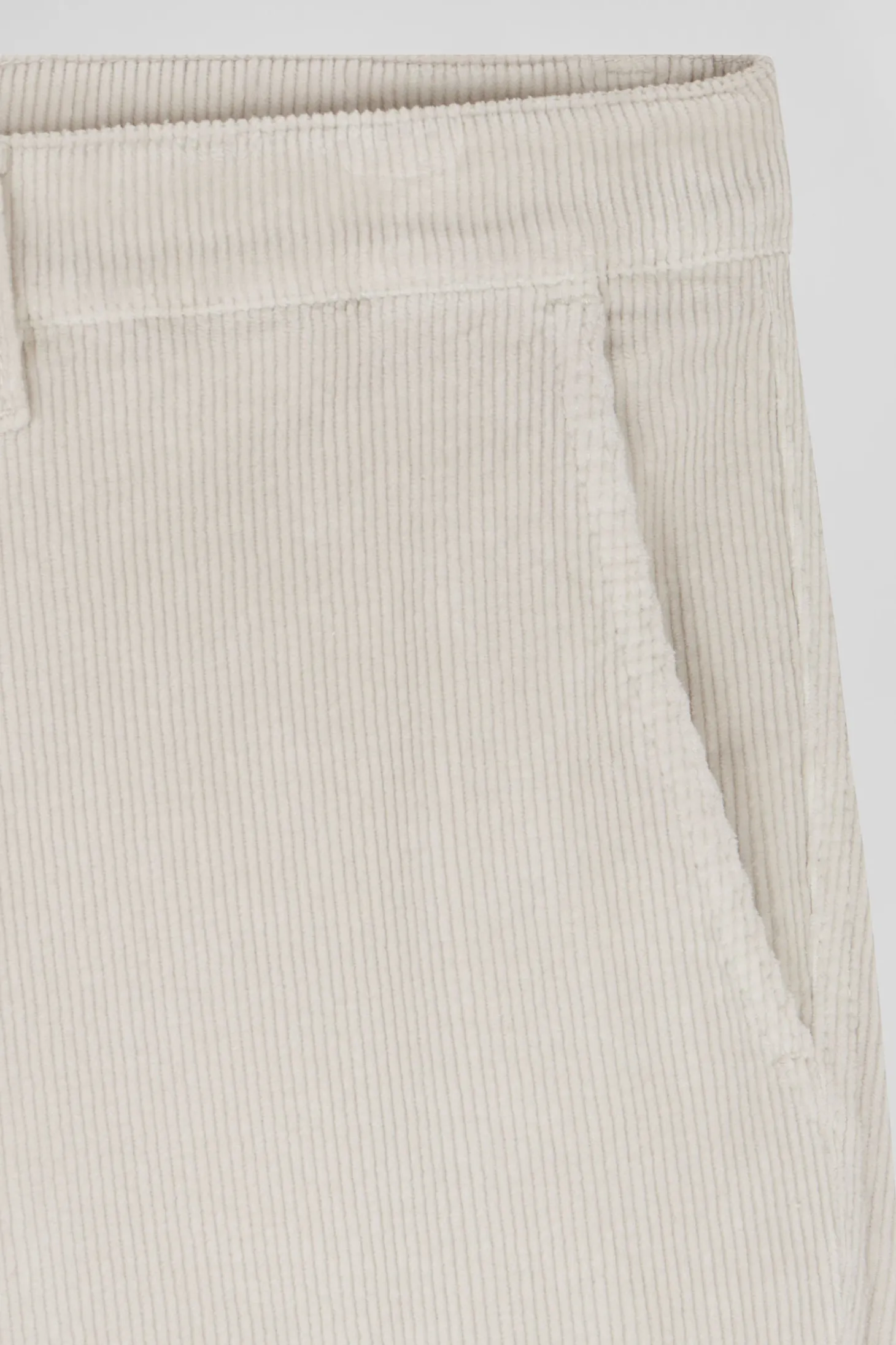 Regular ecru stretch cotton velvet chino trousers