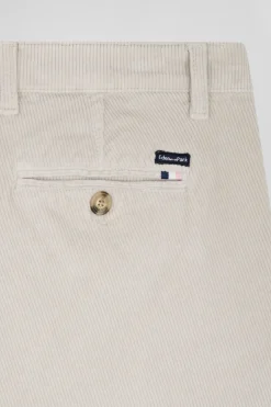 Regular ecru stretch cotton velvet chino trousers