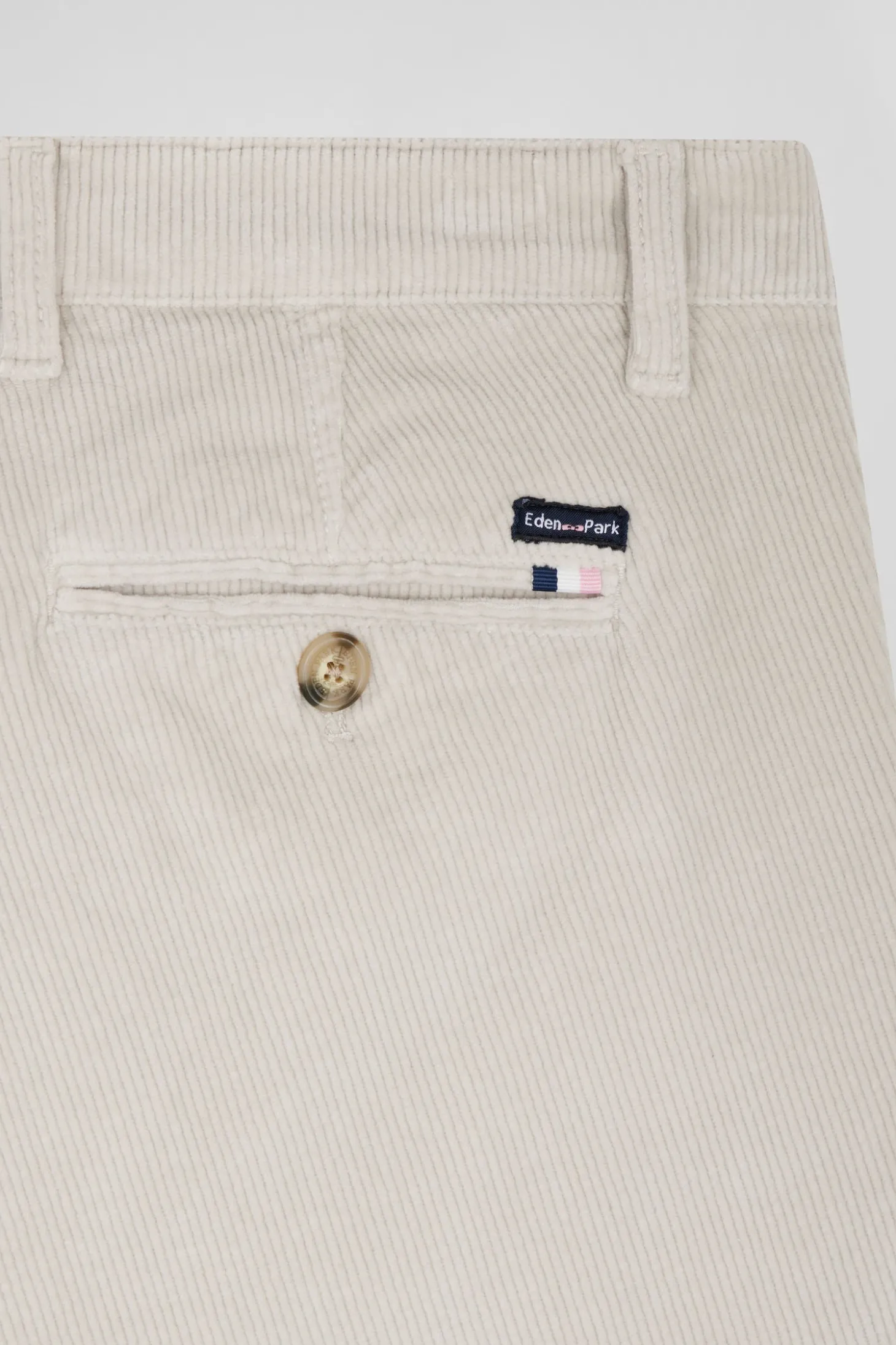 Regular ecru stretch cotton velvet chino trousers