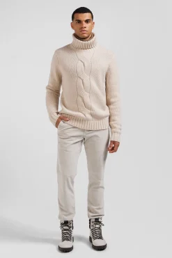 Regular ecru virgin wool and recycled polyamide turtleneck jumper with 3D knitting
