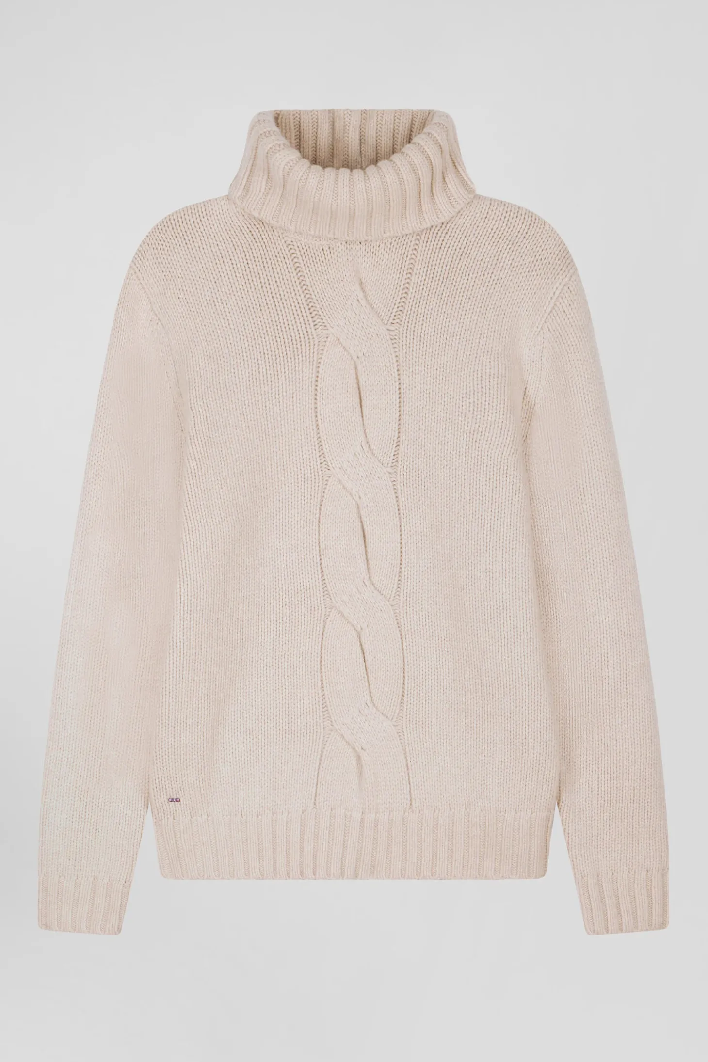 Regular ecru virgin wool and recycled polyamide turtleneck jumper with 3D knitting