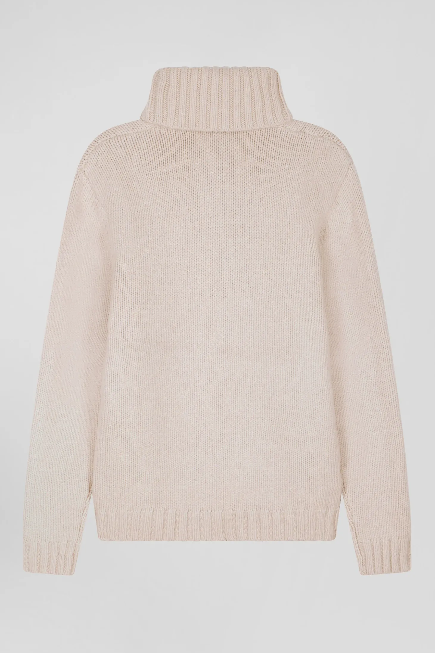 Regular ecru virgin wool and recycled polyamide turtleneck jumper with 3D knitting