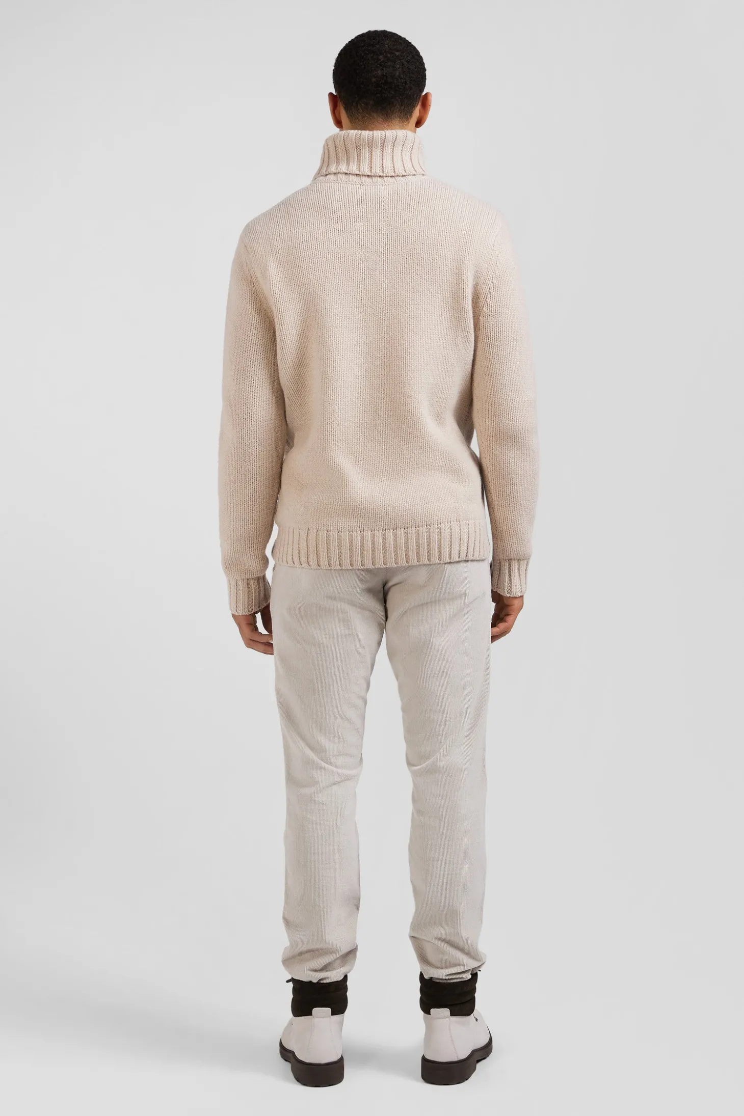 Regular ecru virgin wool and recycled polyamide turtleneck jumper with 3D knitting