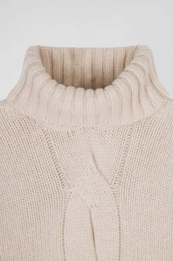 Regular ecru virgin wool and recycled polyamide turtleneck jumper with 3D knitting