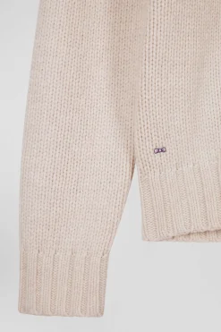 Regular ecru virgin wool and recycled polyamide turtleneck jumper with 3D knitting