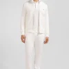 Regular ecru zipped brushed cotton fleece sweatshirt with high top collar