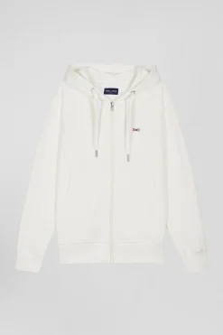 Regular ecru zipped brushed cotton fleece hoodie