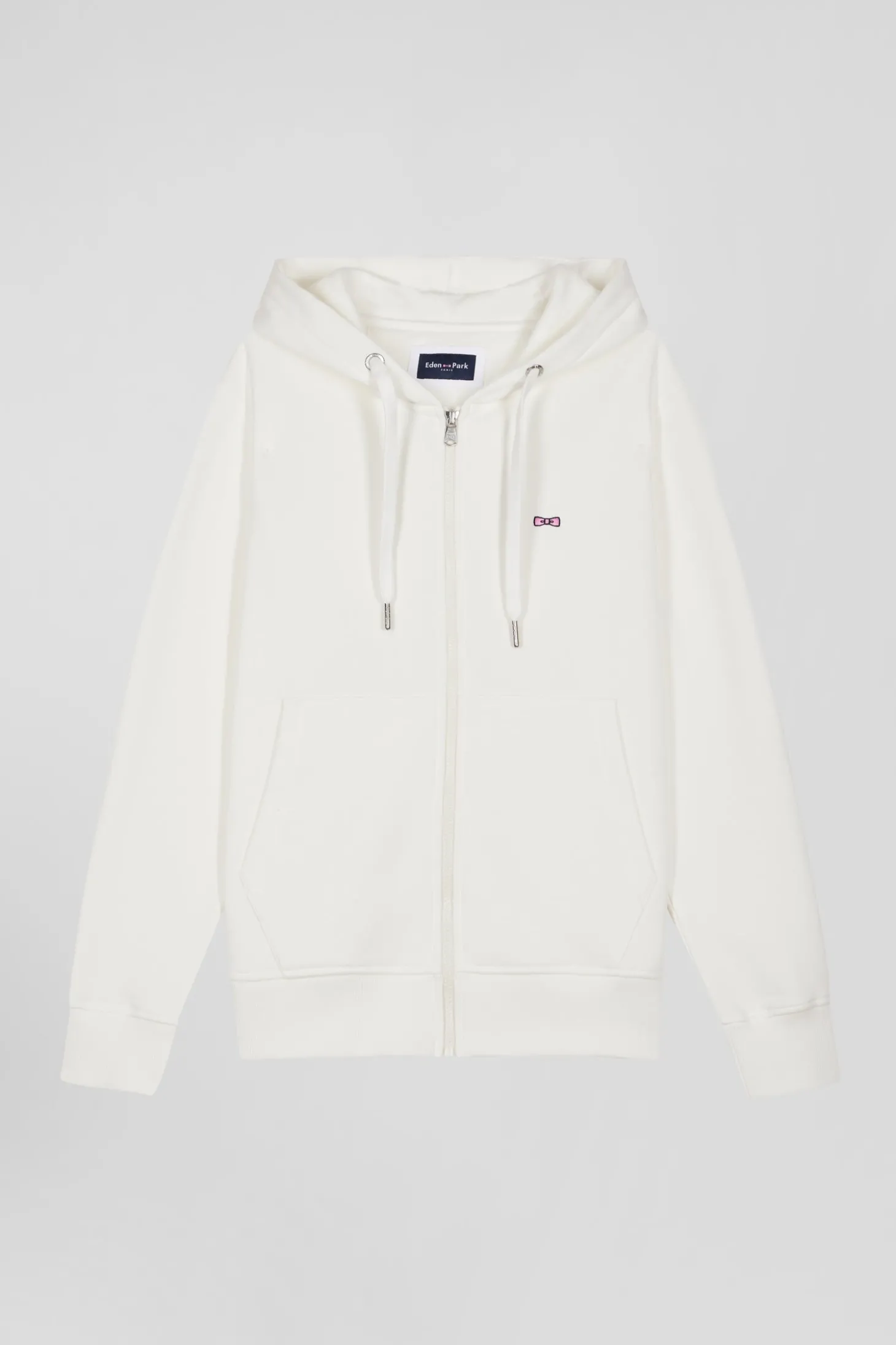 Regular ecru zipped brushed cotton fleece hoodie