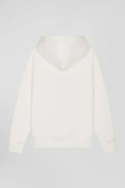 Regular ecru zipped brushed cotton fleece hoodie