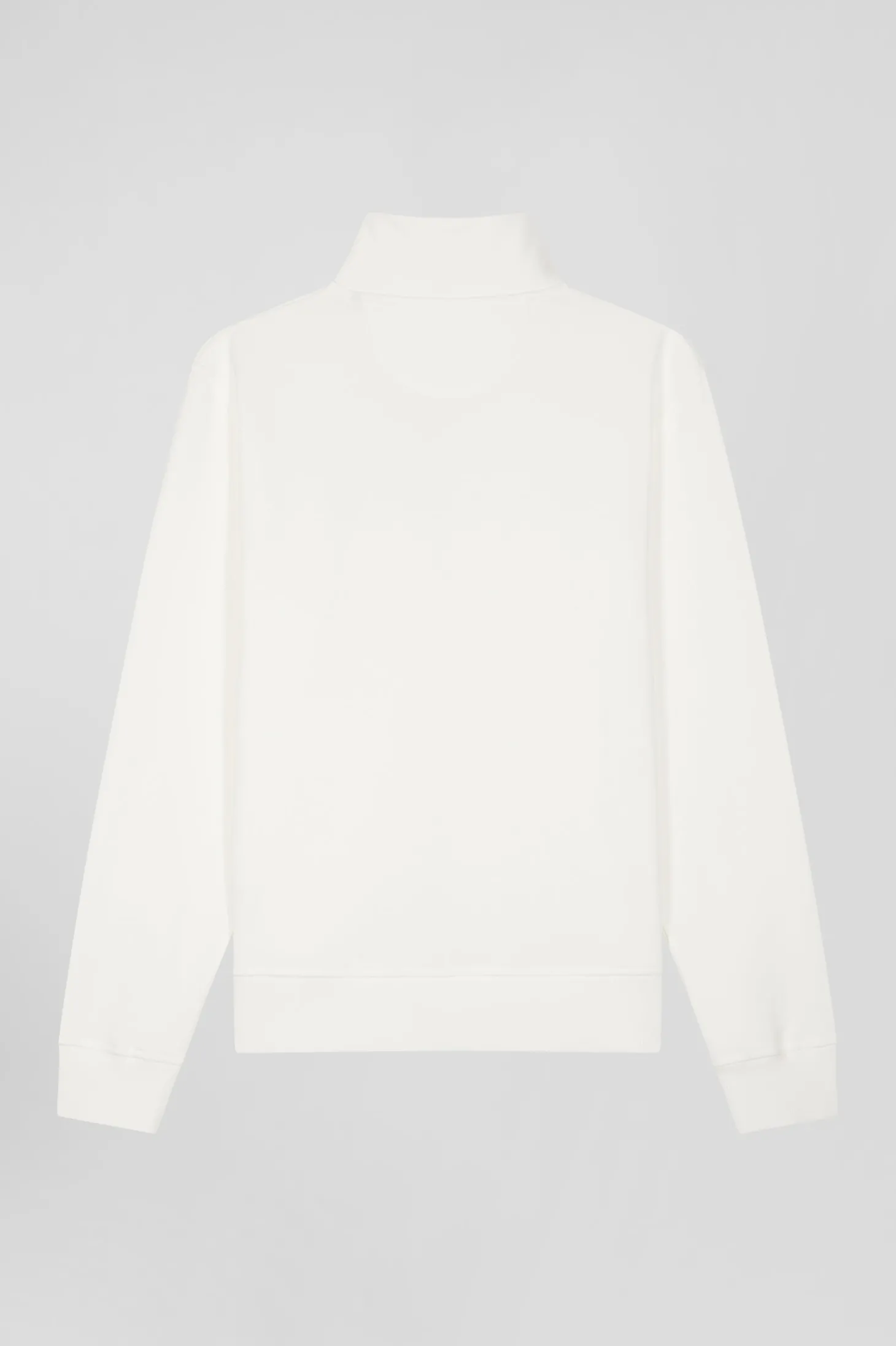 Regular ecru zipped brushed cotton fleece sweatshirt with high top collar