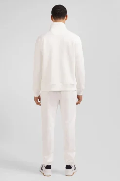 Regular ecru zipped brushed cotton fleece sweatshirt with high top collar