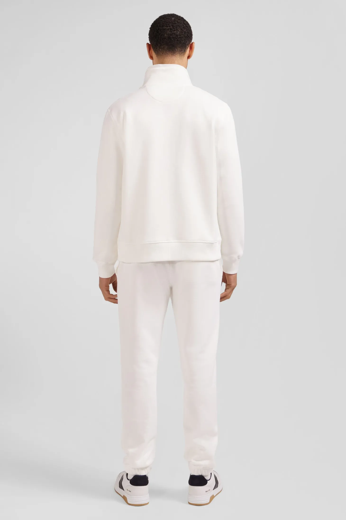 Regular ecru zipped brushed cotton fleece sweatshirt with high top collar