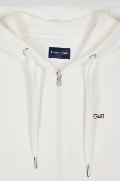 Regular ecru zipped brushed cotton fleece hoodie