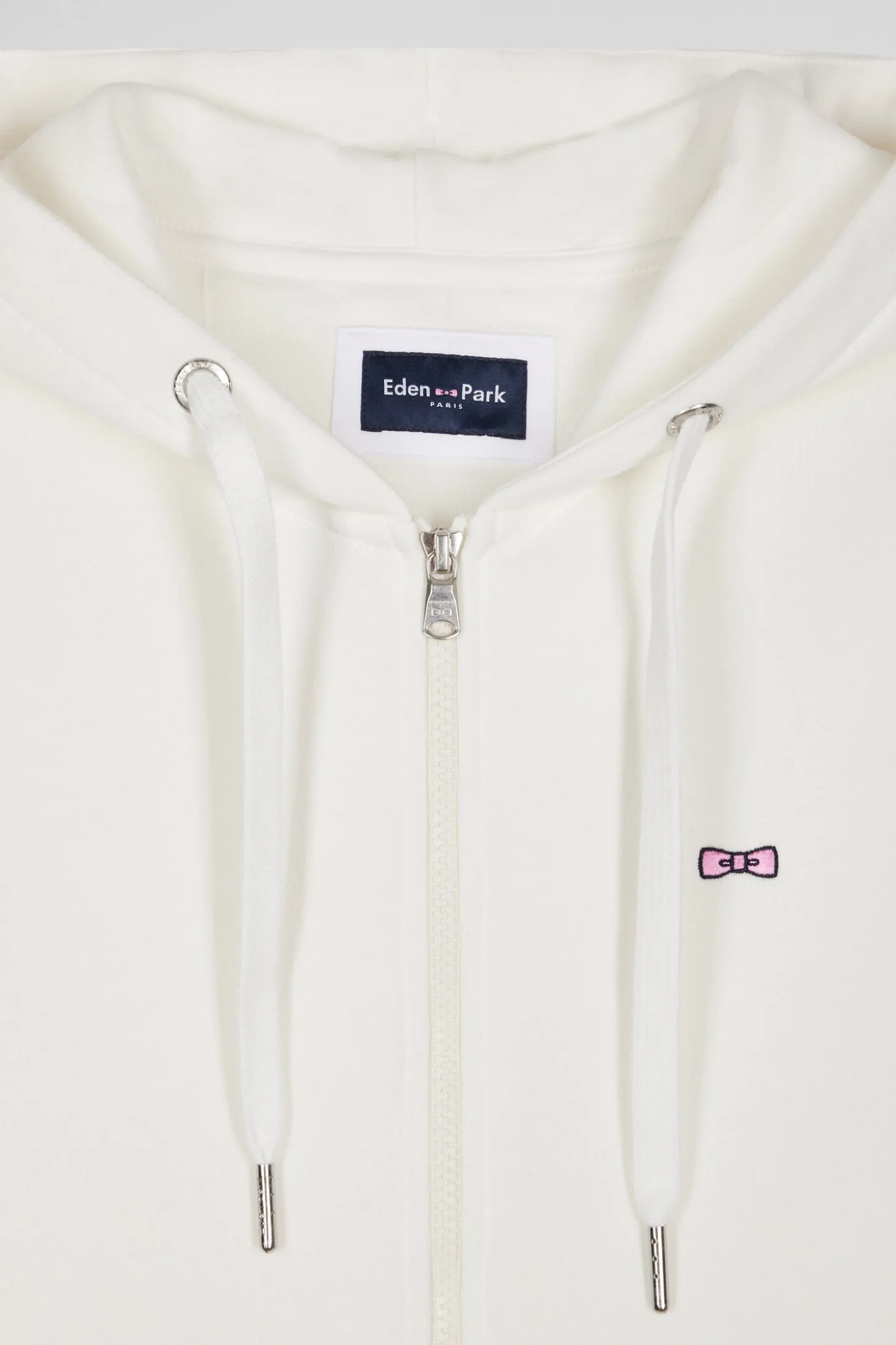 Regular ecru zipped brushed cotton fleece hoodie