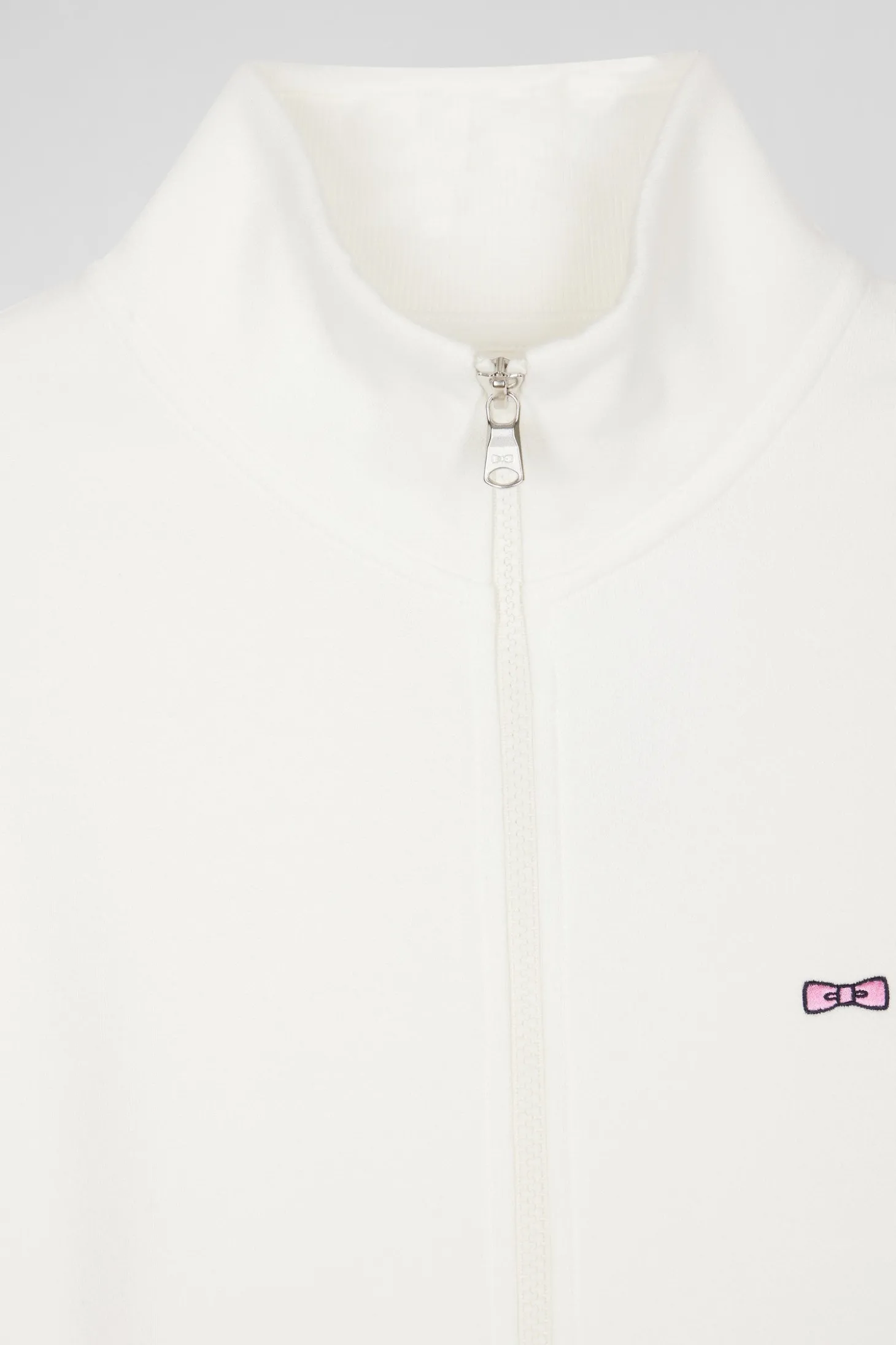 Regular ecru zipped brushed cotton fleece sweatshirt with high top collar