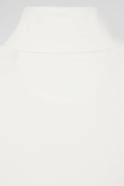 Regular ecru zipped brushed cotton fleece sweatshirt with high top collar