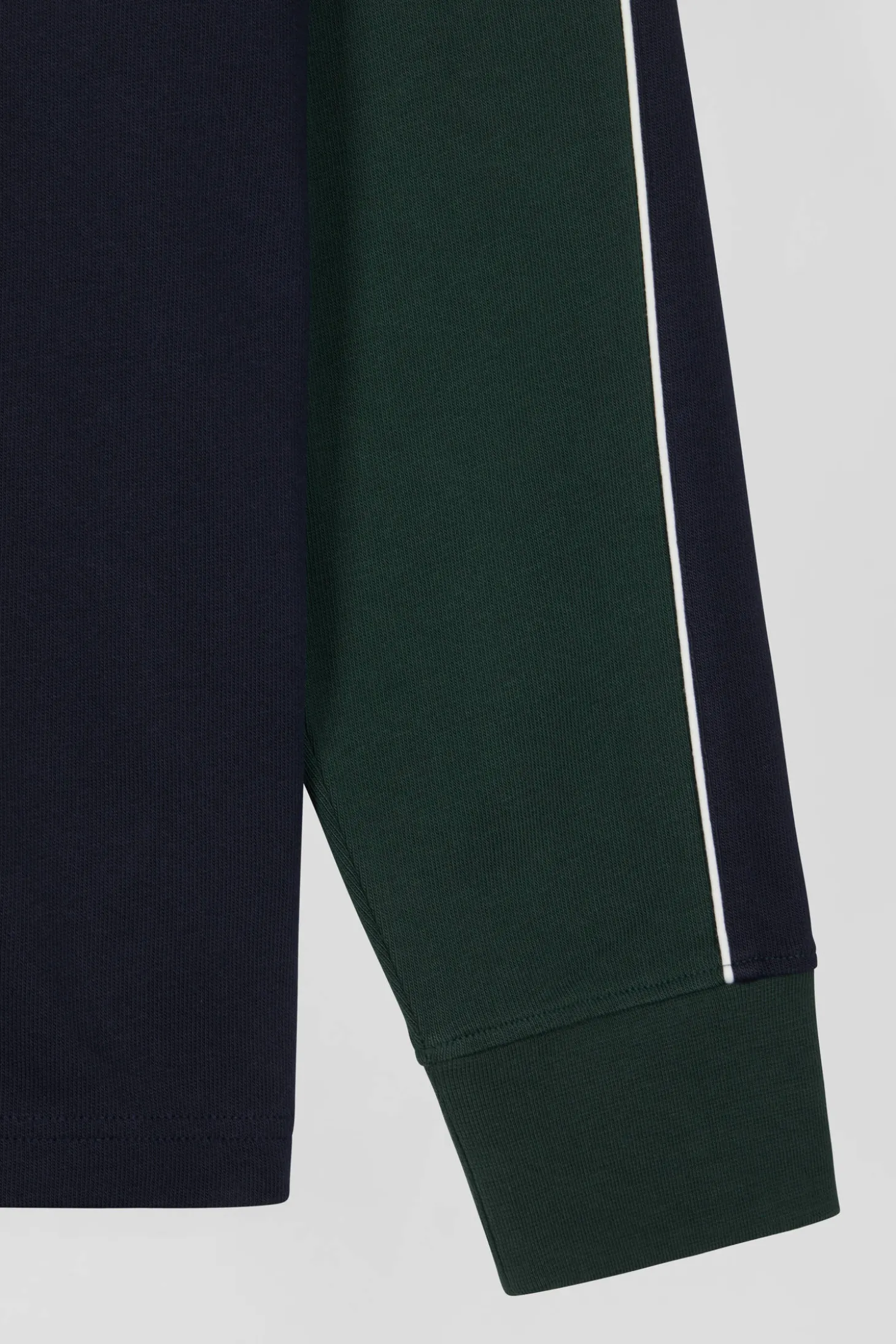 Regular green and navy blue colorblock long-sleeved cotton rugby shirt