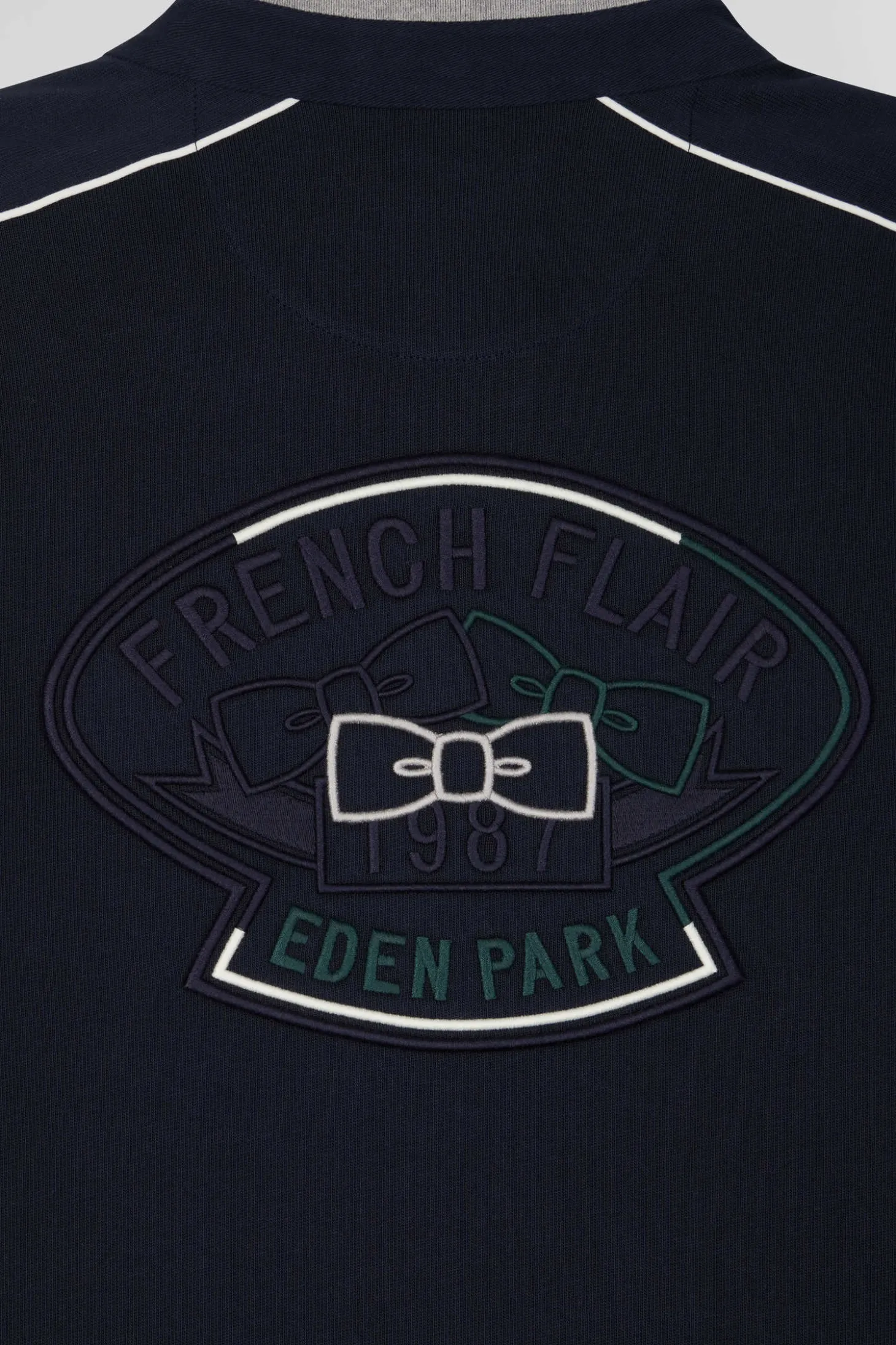 Regular green and navy blue colorblock long-sleeved cotton rugby shirt