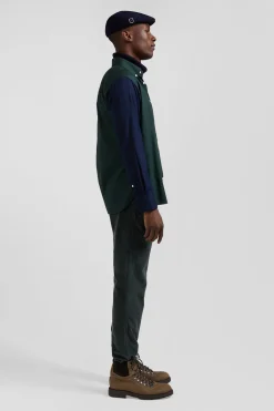 Regular green and navy oxford cotton shirt with back embroidery