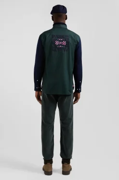 Regular green and navy oxford cotton shirt with back embroidery
