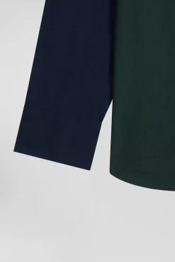 Regular green and navy oxford cotton shirt with back embroidery