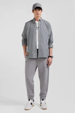 Regular green and white checked cotton poplin shirt