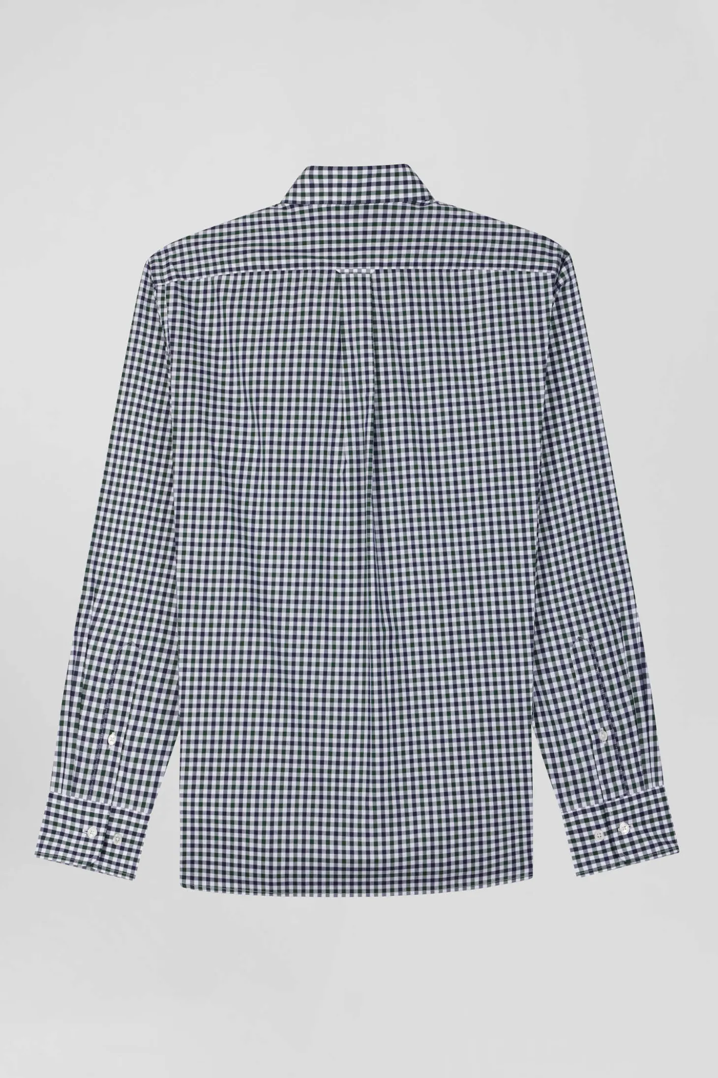 Regular green and white checked cotton poplin shirt