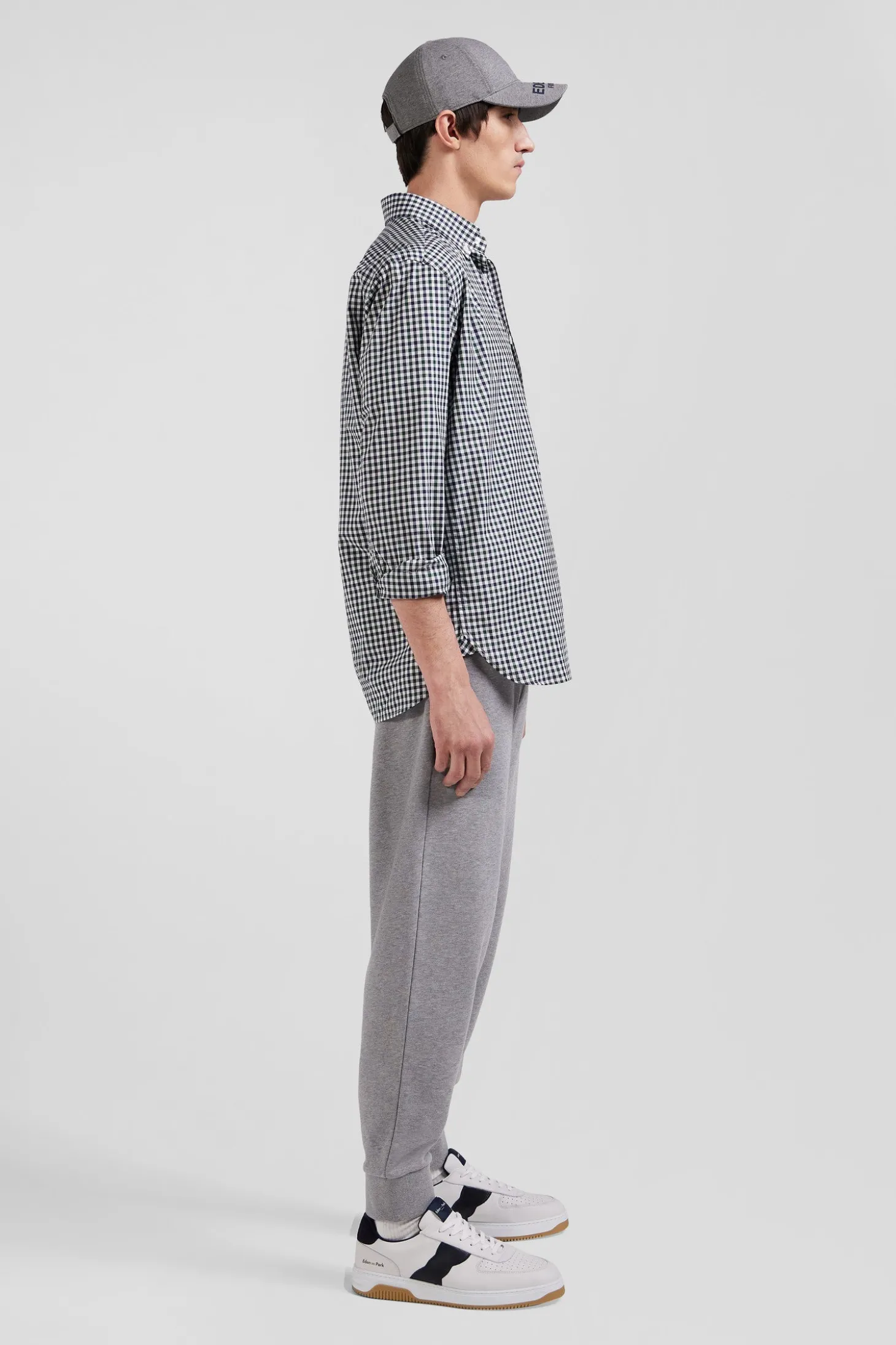 Regular green and white checked cotton poplin shirt