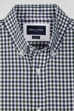Regular green and white checked cotton poplin shirt