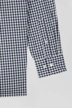 Regular green and white checked cotton poplin shirt
