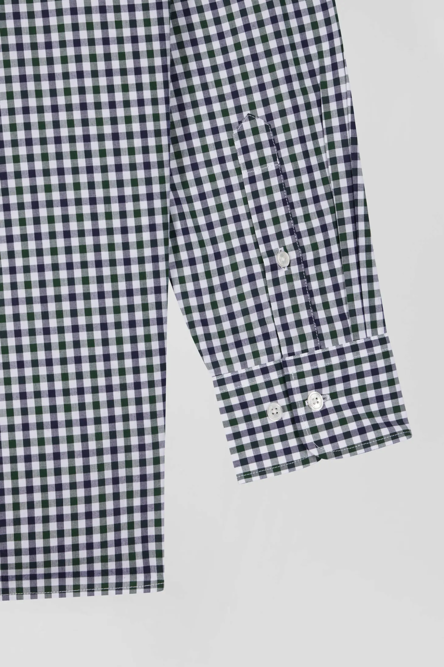 Regular green and white checked cotton poplin shirt