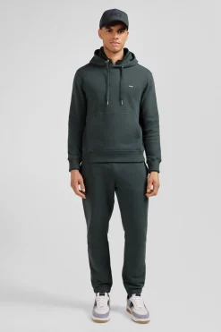 Regular green brushed cotton fleece hoodie