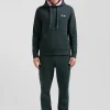 Regular green brushed cotton fleece hoodie with Eden Park embroidery