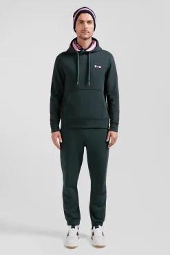 Regular green brushed cotton fleece hoodie with Eden Park embroidery