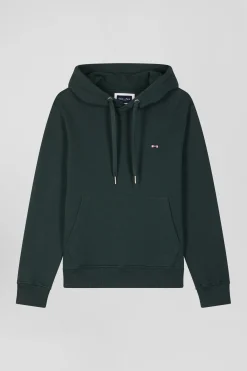 Regular green brushed cotton fleece hoodie