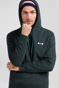 Regular green brushed cotton fleece hoodie with Eden Park embroidery