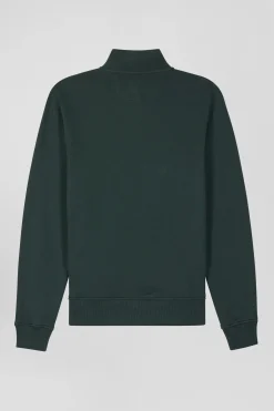 Regular green brushed cotton fleece sweatshirt with high top collar