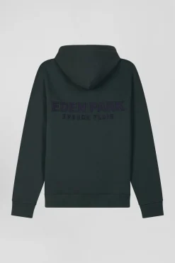 Regular green brushed cotton fleece hoodie with Eden Park embroidery