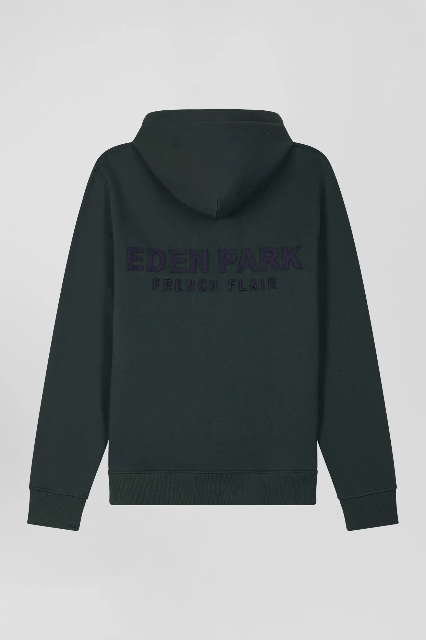 Regular green brushed cotton fleece hoodie with Eden Park embroidery