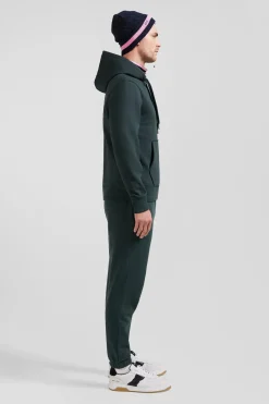 Regular green brushed cotton fleece hoodie with Eden Park embroidery